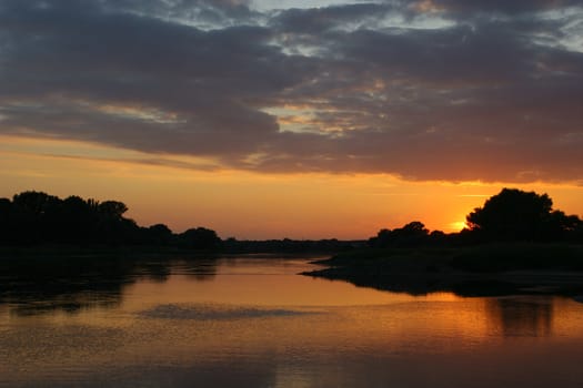 Sunset on the River Elbe in Saxony-Anhalt / Germany