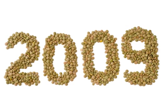 2009 sign made of lentils, isolated on white background