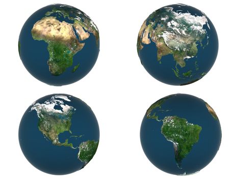 3d rendered globe in four views