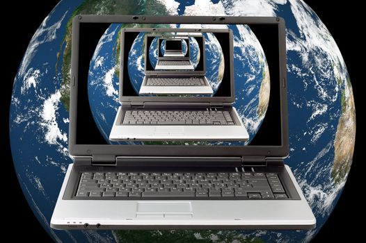 laptops with earth background