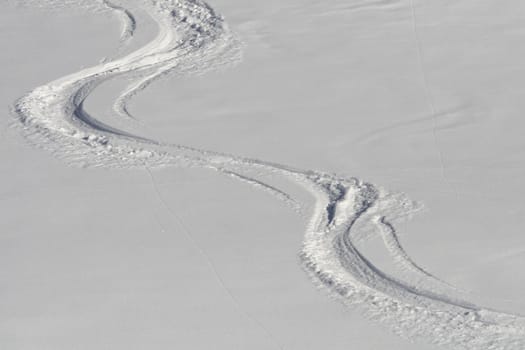 Ski tracks in the powder snow
