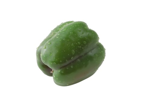 isolated wet green paprika with drops