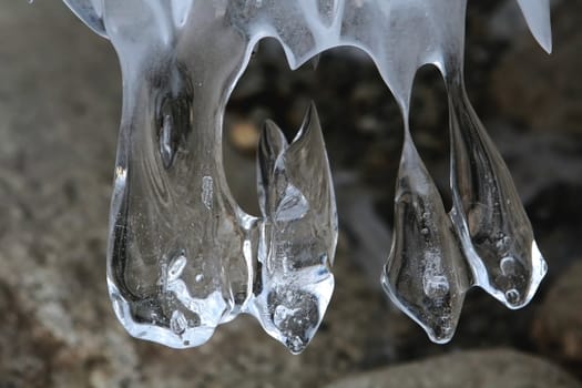 Close view of icicles with wonderful forms