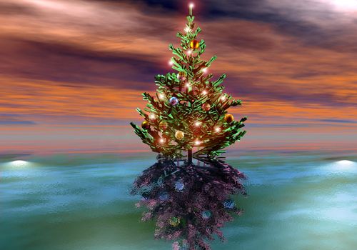 great creative textured abstract color image decorated Christmas trees on the ice.