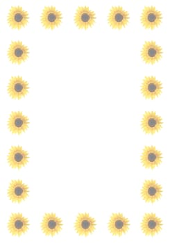 Border of sunflowers isolated on a white background