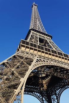 The Eiffel tower with blue sky in Paris