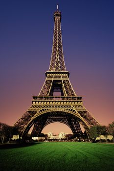 Eiffel Tower in the evening after sunset 