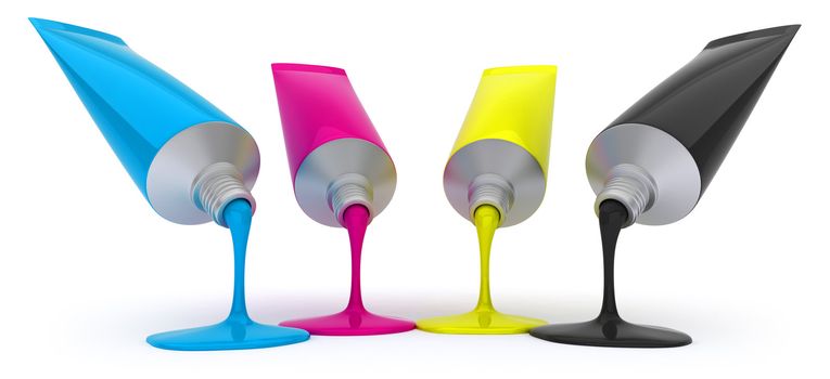 different colors pouring from tubes
