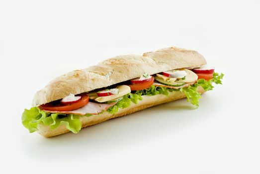 Fresh vegetable and ham sandwich - isolated