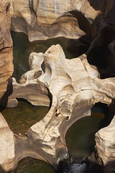 Eroded rocks at Bourkes Luck Potholes on the Blyde River in Mpumalanga, South Africa