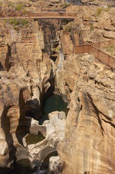 Eroded river canyon at Bourke's Luck Potholes on the Blyde River in Mpumalanga, South Africa