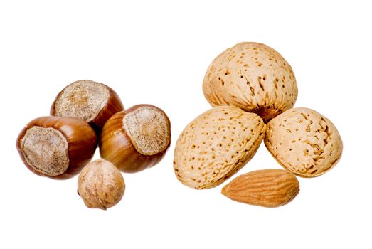 Nuts and almonds over white background