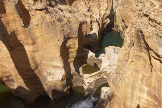 Eroded river canyon at Bourke's Luck Potholes on the Blyde River in Mpumalanga, South Africa