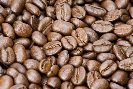 Closeup brown coffe beans background texture