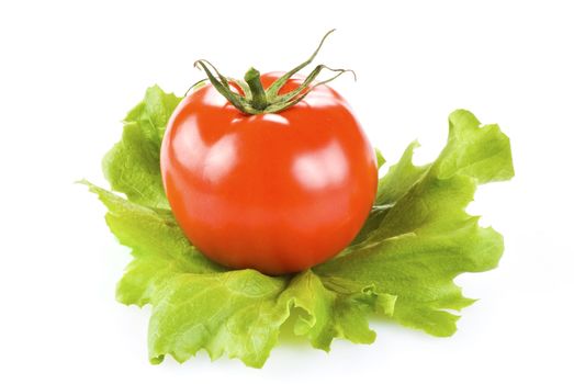 Fresh tomato and lettuce isolated over white background