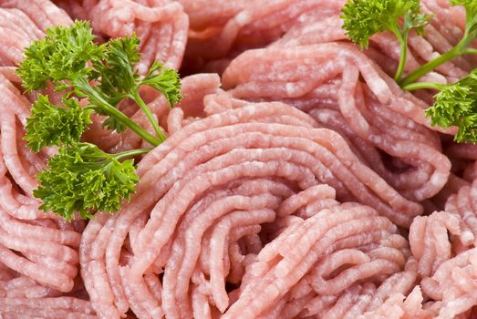 Closeup of minced pork with parsley