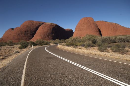 Red domes of the Kata Tjuta rock formation in the Australian desert
