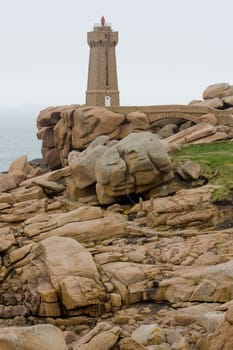 Pors Kamor lighthouse, Ploumanac''h, Brittany, France