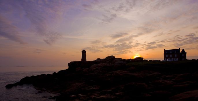 Pors Kamor lighthouse, Ploumanac''h, Brittany, France
