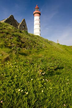 lighthouse and ruin of monastery, Pointe de Saint Mathieu, Brittany, France
