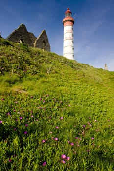 lighthouse and ruin of monastery, Pointe de Saint Mathieu, Brittany, France