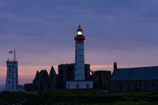 lighthouse and ruins of monastery, Pointe de Saint Mathieu, Brittany, France