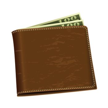 Brown leather wallet with two hundred dollar bank notes