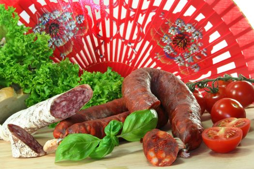 dried Spanish sausage with vegetables and herbs