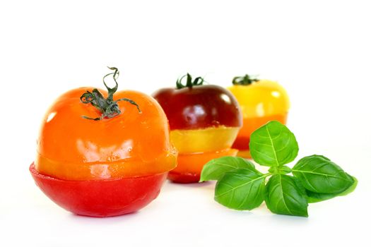 Layers of multicolored tomatoes