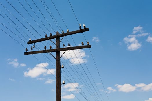 communication series: old telegraph pole with wire