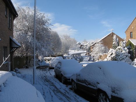 Pretty snowfall coated a street