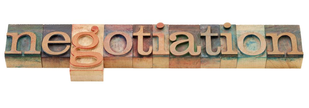 negotiation - isolated word in vintage wood letterpress printing blocks