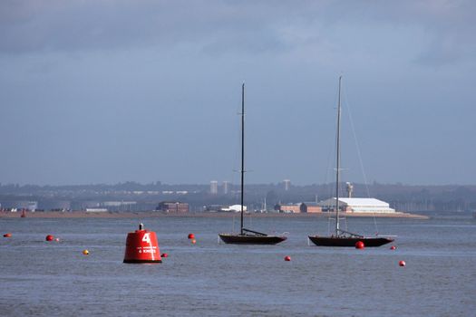 Sailing yachts on a calm Solent