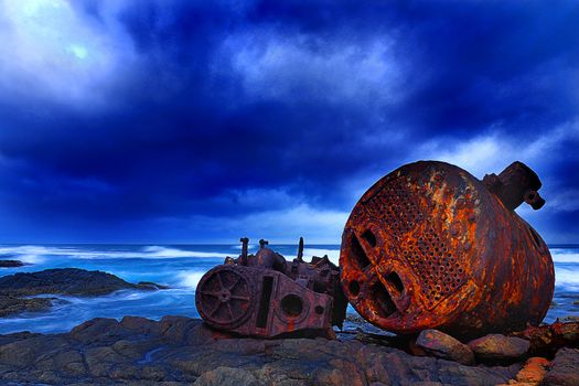 An old rusty ship engine