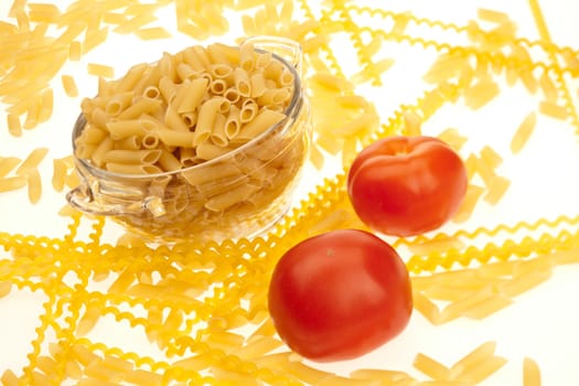 food series: uncooked pasta in glassy bowl