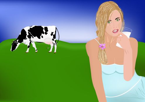 The young beautiful girl prefers fresh cow milk