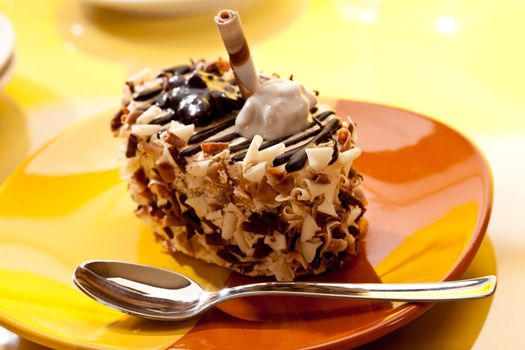 food series: sweet chocolate iced cake with coffee