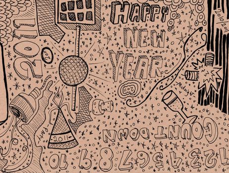Happy new year hand drawn doodles