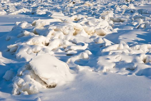 view series: winter river with ice landscape