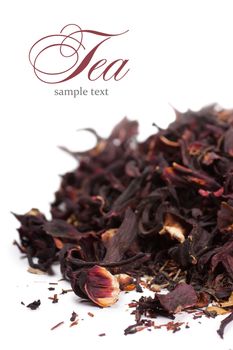 Healthy herbal dry tea with rose petals