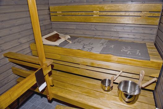 Traditional Interior of a modern  Finnish sauna  