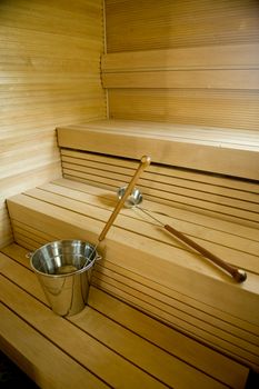 Traditional Interior of a modern  Finnish sauna  