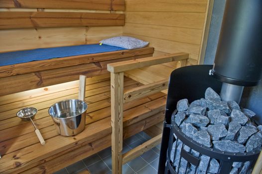 Traditional Interior of a modern  Finnish sauna  