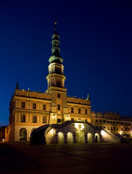 Town Hall at night, Main Square (Rynek Wielki), Zamosc, Poland