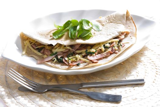 pancake with ham and spinach