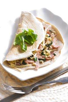 pancake with ham and spinach