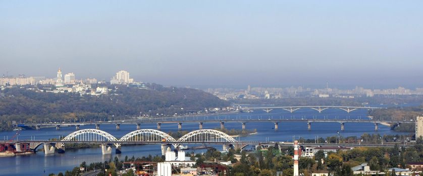 bridges across the river Dnipro. Kyiv. Ukraine