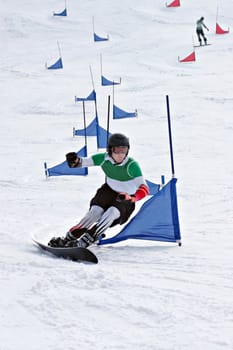 skiing  competition . two snow skiers                          