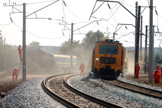  A team of railway workers doing their job                                  