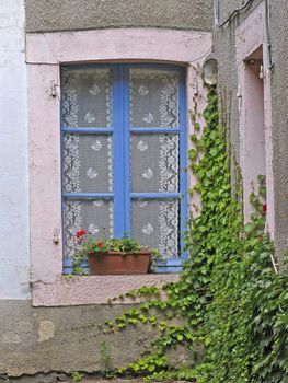 Blue window in Dol-de-Bretagne, Brittany